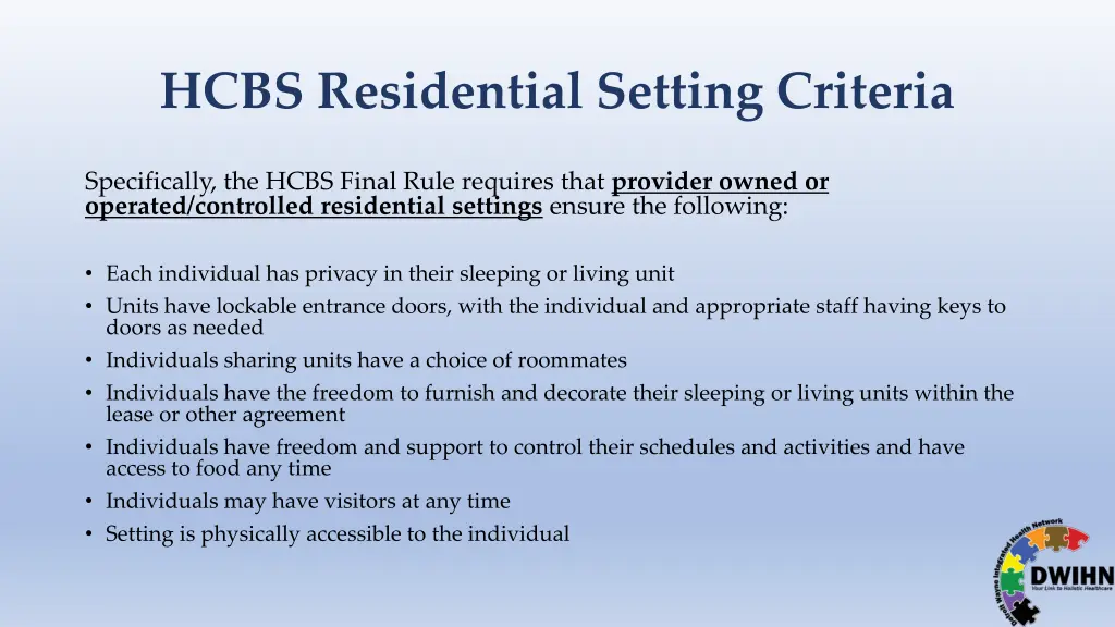 hcbs residential setting criteria 1