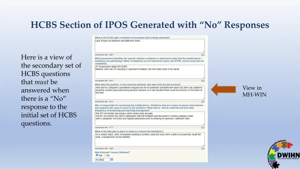 hcbs section of ipos generated with no responses