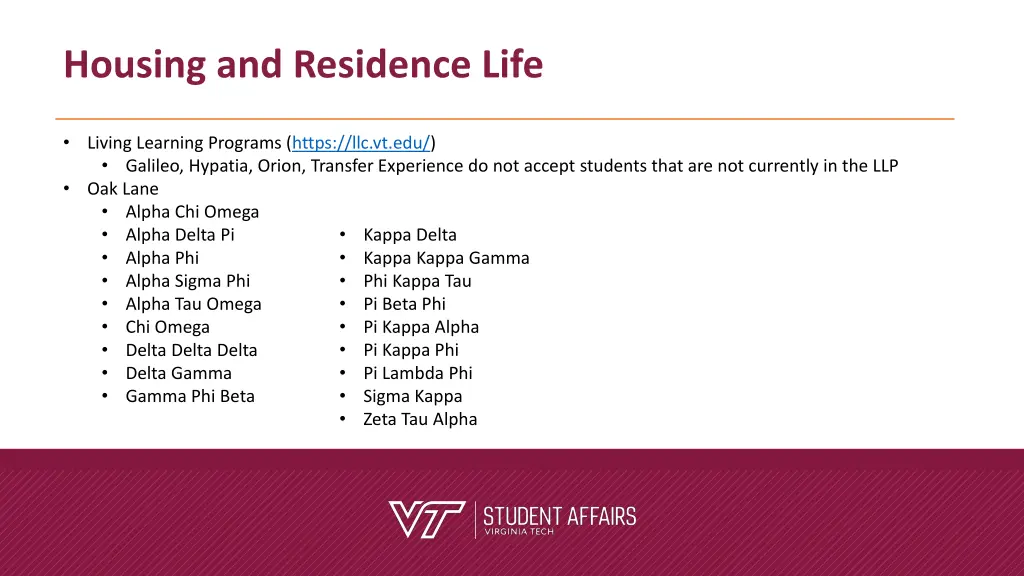 housing and residence life