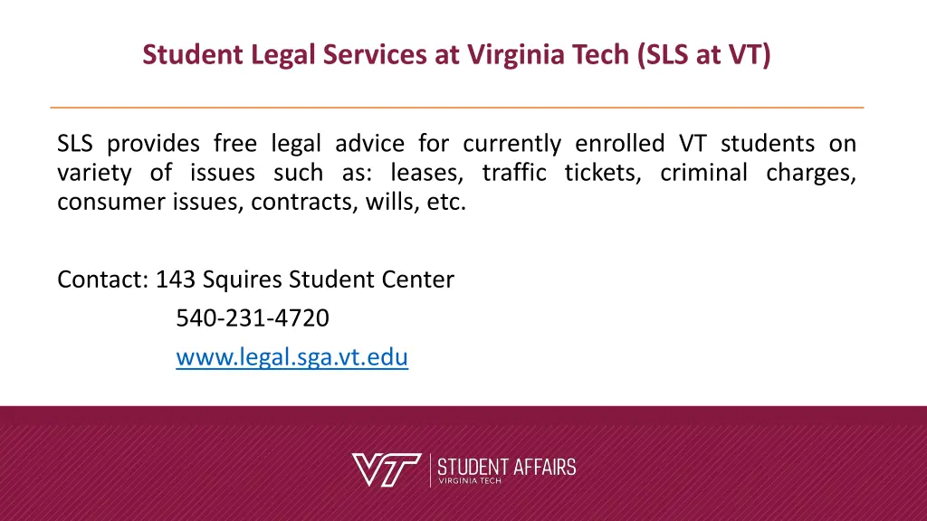 student legal services at virginia tech sls at vt