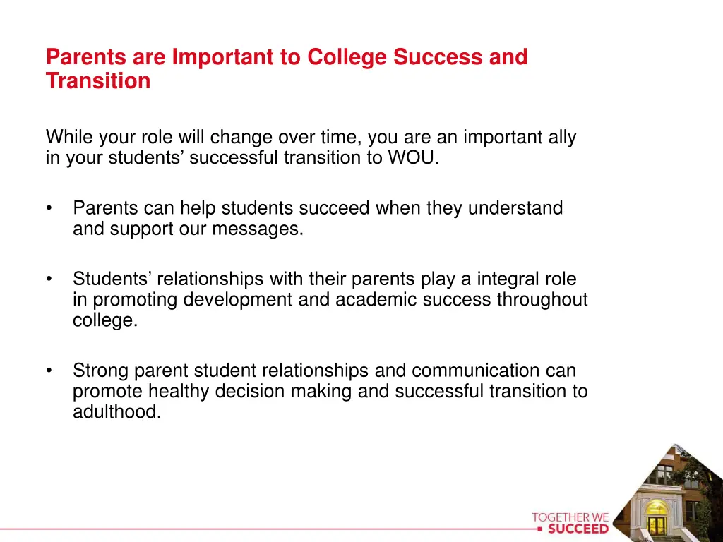 parents are important to college success