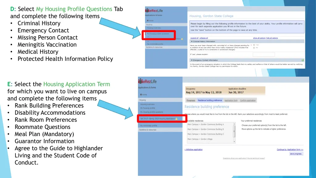 d select my housing profile questions