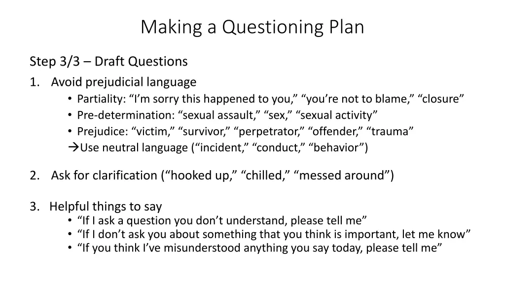 making a questioning plan