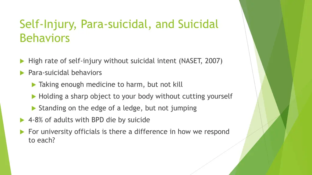 self injury para suicidal and suicidal behaviors