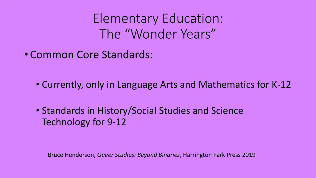 elementary education the wonder years