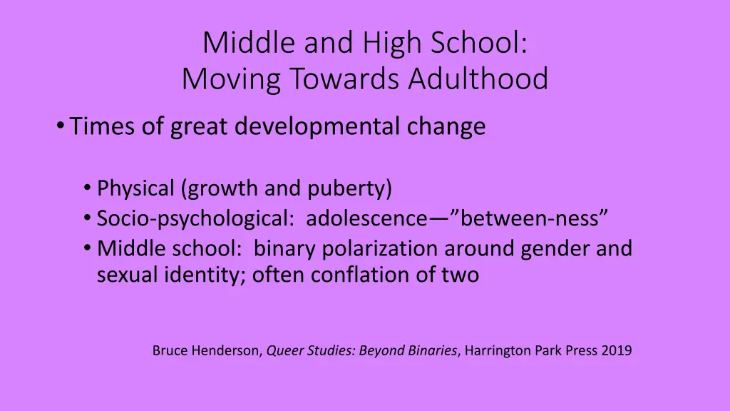 middle and high school moving towards adulthood