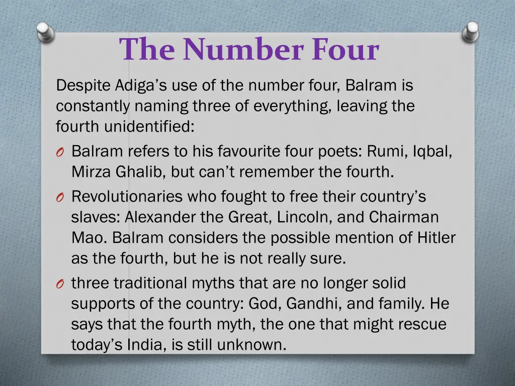 the number four despite adiga s use of the number