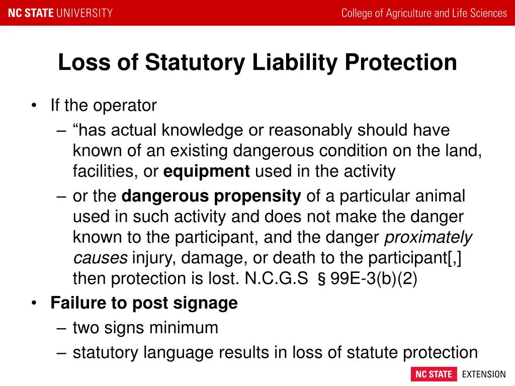 loss of statutory liability protection