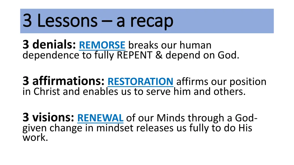 3 lessons 3 lessons a recap