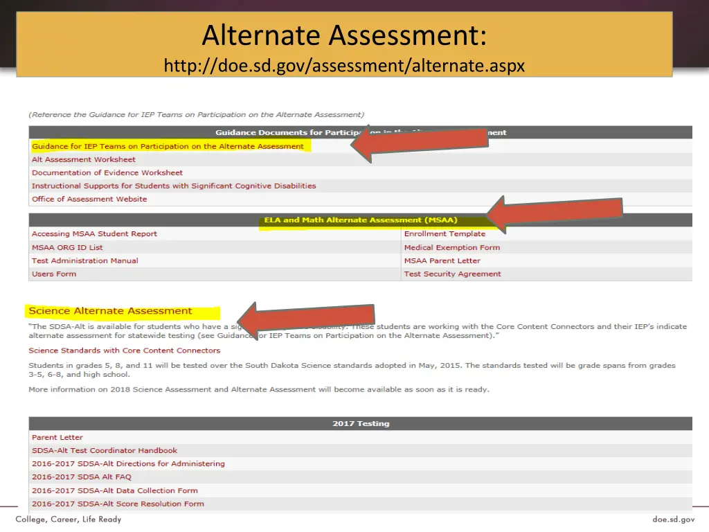 alternate assessment http doe sd gov assessment