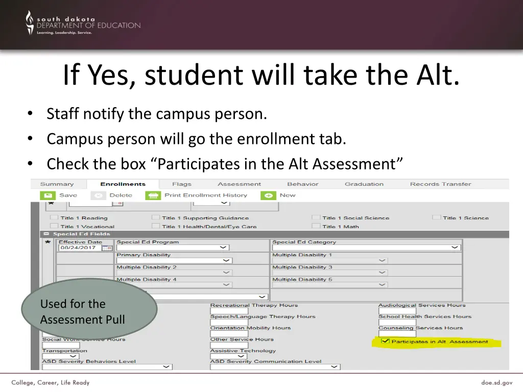 if yes student will take the alt