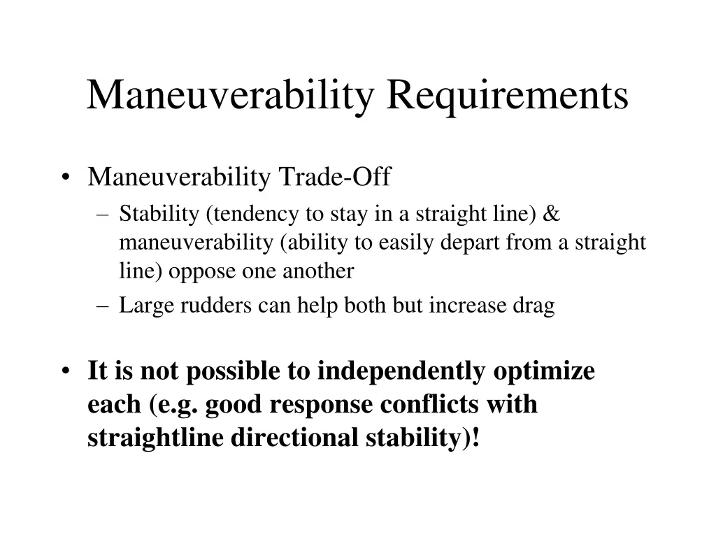 maneuverability requirements