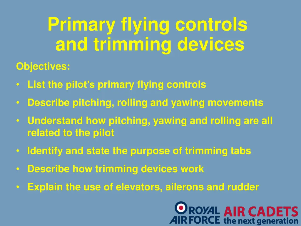 primary flying controls and trimming devices