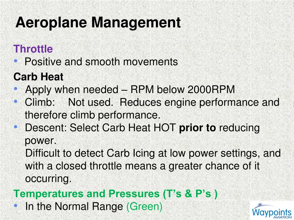 aeroplane management