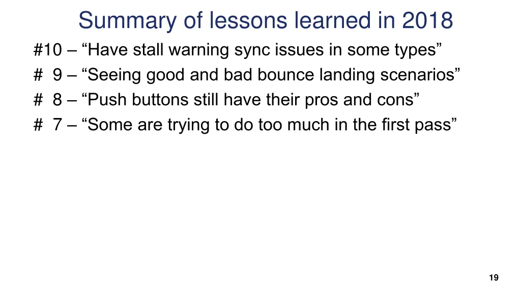 summary of lessons learned in 2018 10 have stall 3