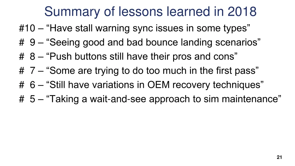 summary of lessons learned in 2018 10 have stall 5