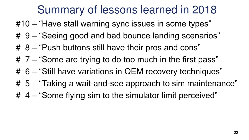 summary of lessons learned in 2018 10 have stall 6