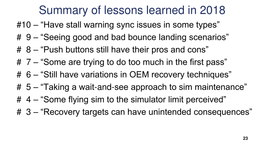 summary of lessons learned in 2018 10 have stall 7