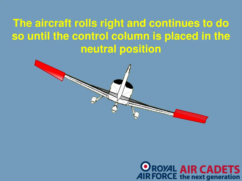 the aircraft rolls right and continues