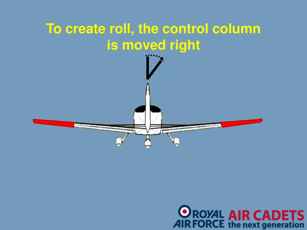 to create roll the control column is moved right