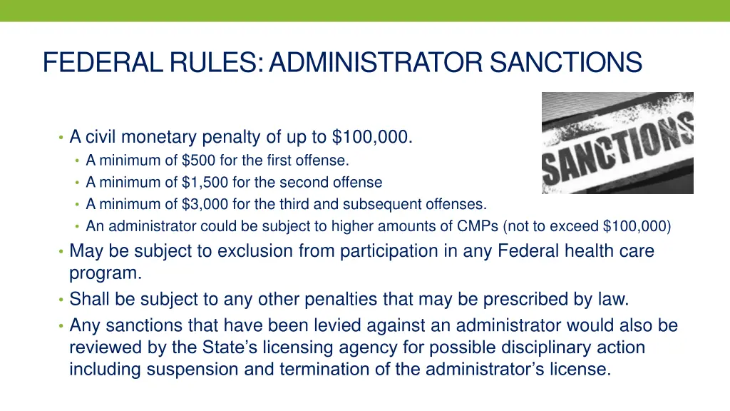 federal rules administrator sanctions