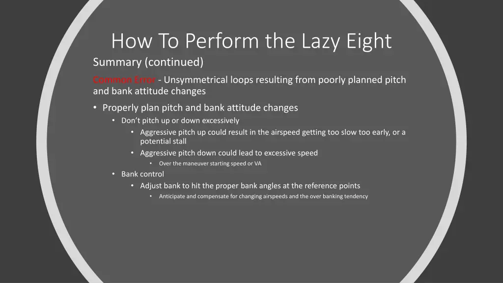 how to perform the lazy eight summary continued