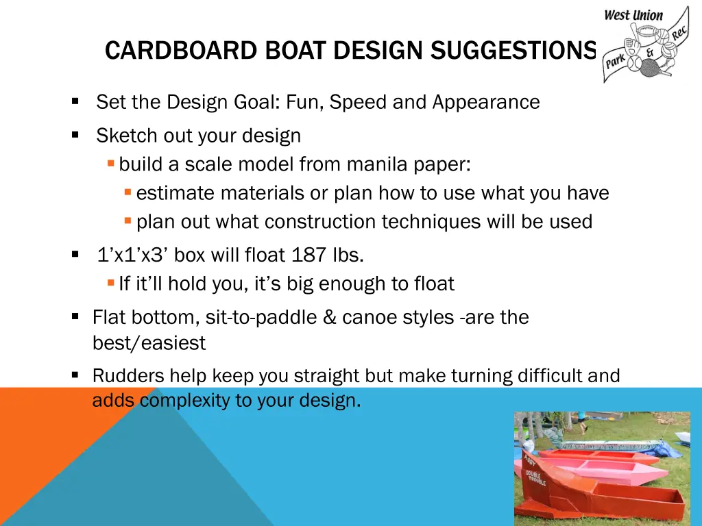 cardboard boat design suggestions