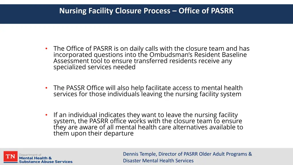 nursing facility closure process office of pasrr