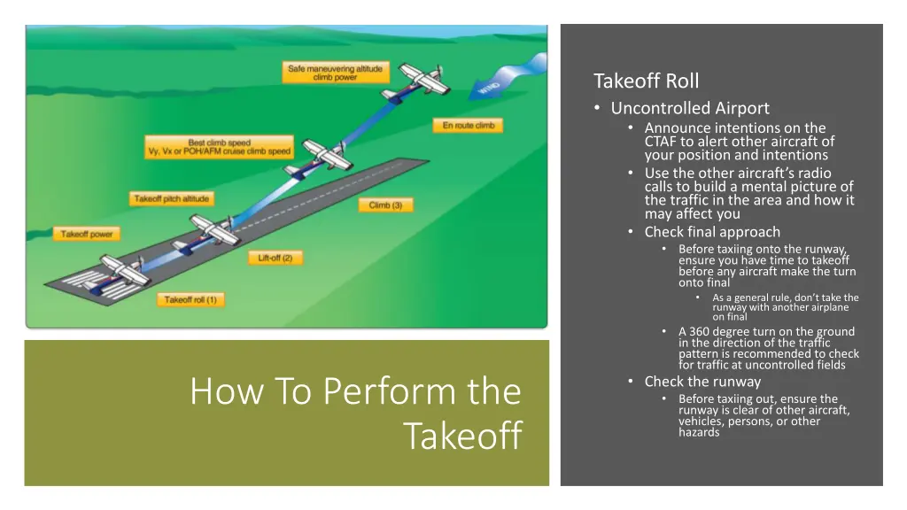 takeoff roll uncontrolled airport announce