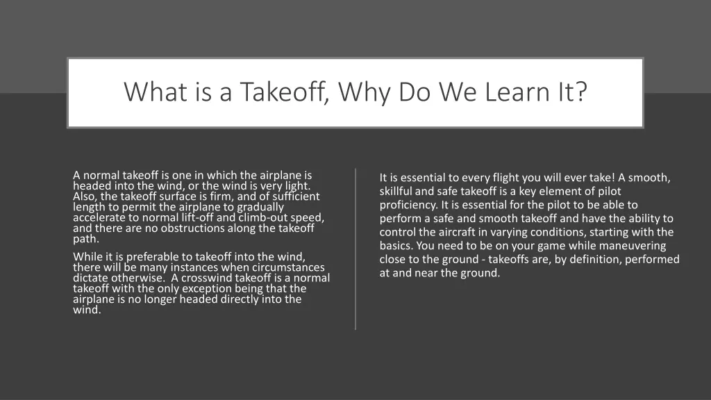 what is a takeoff why do we learn it