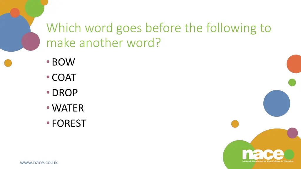 which word goes before the following to make