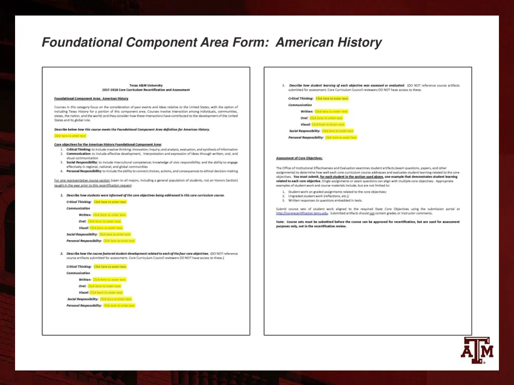 foundational component area form american history