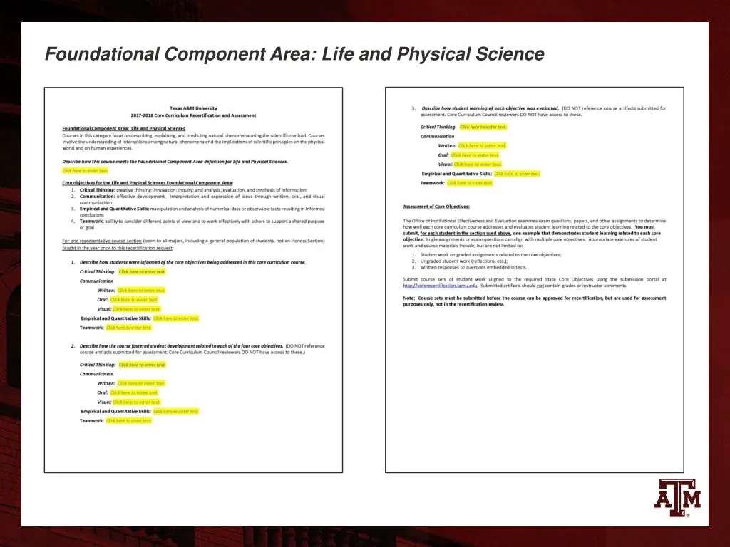 foundational component area life and physical