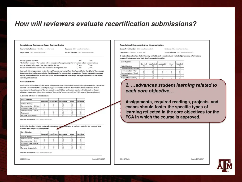 how will reviewers evaluate recertification 4