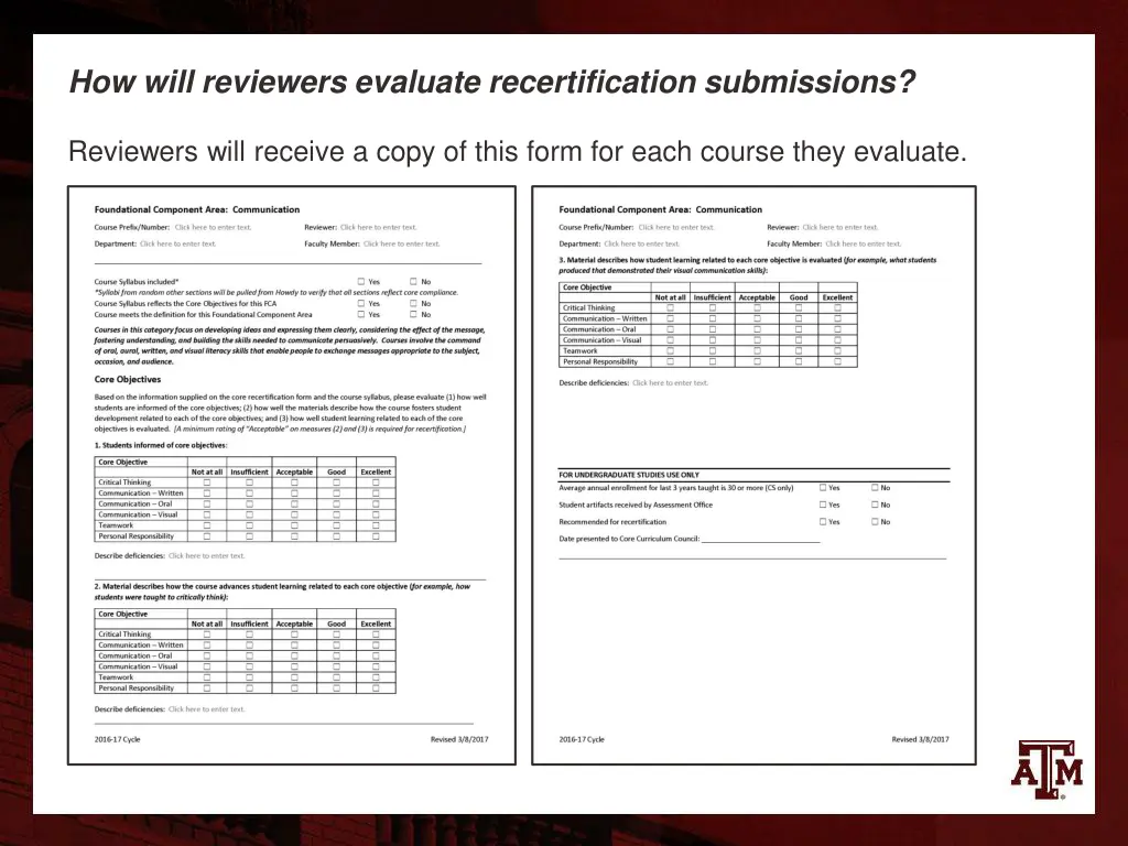 how will reviewers evaluate recertification