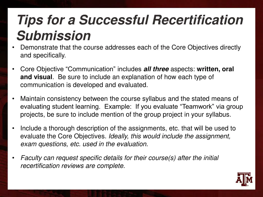 tips for a successful recertification submission