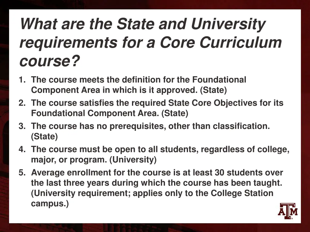 what are the state and university requirements