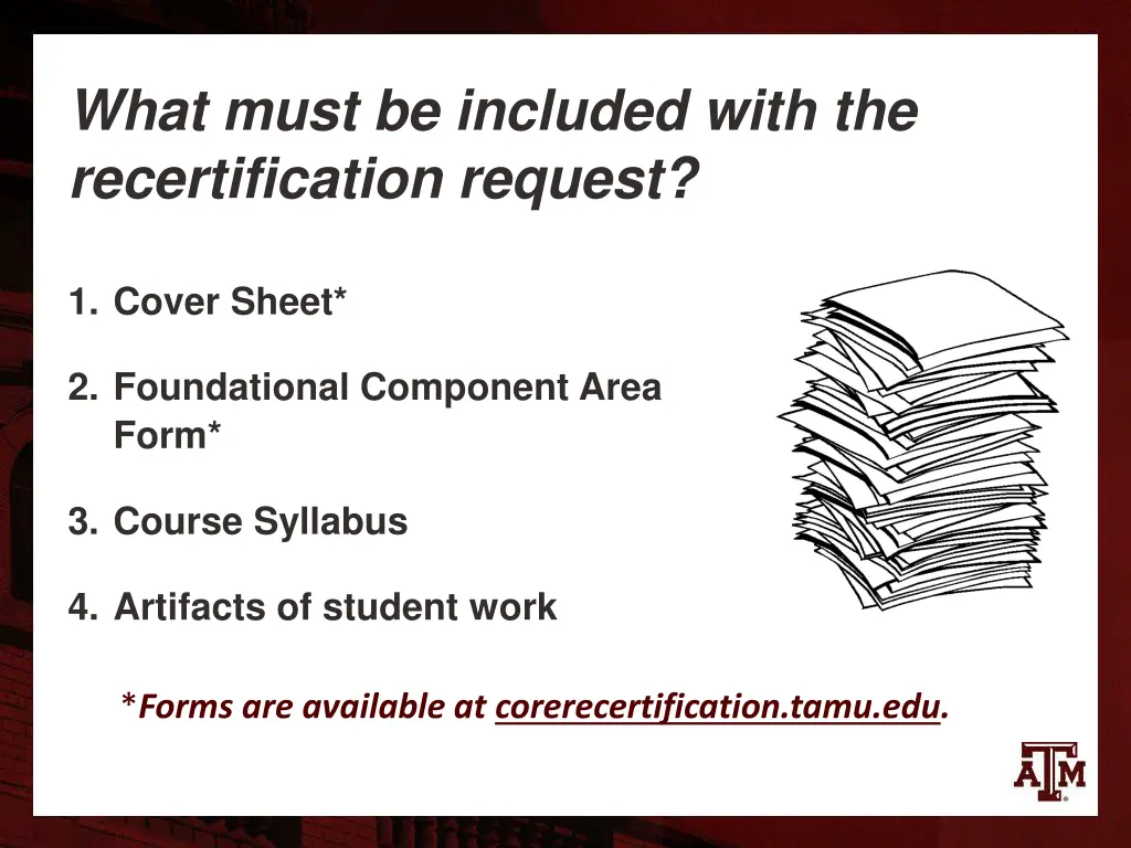 what must be included with the recertification