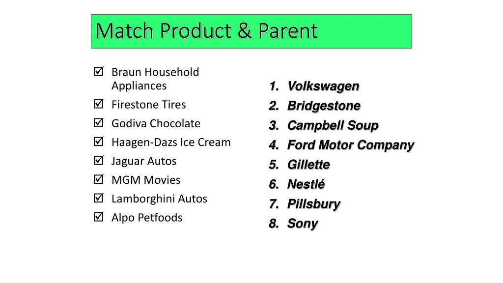 match product parent