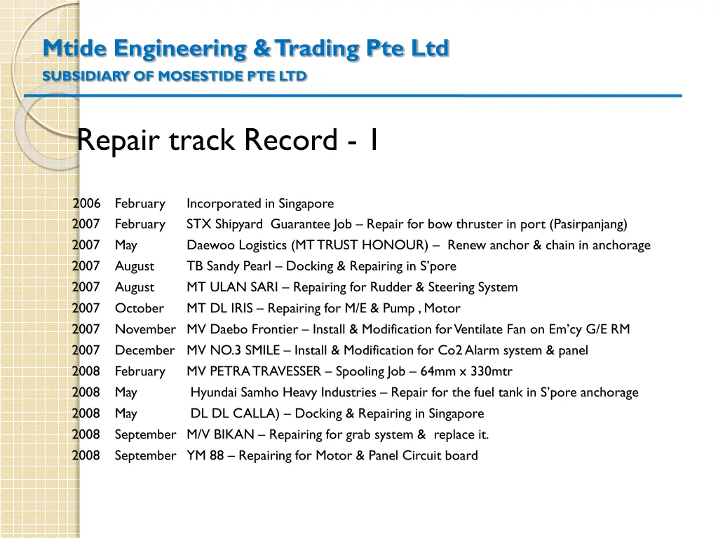 mtide engineering trading pte ltd subsidiary