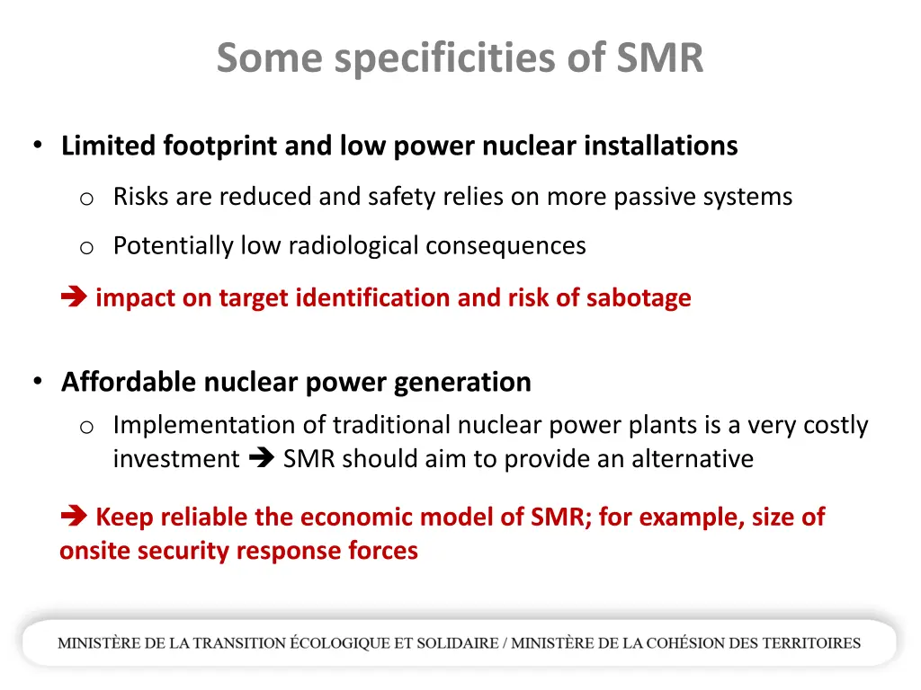 some specificities of smr