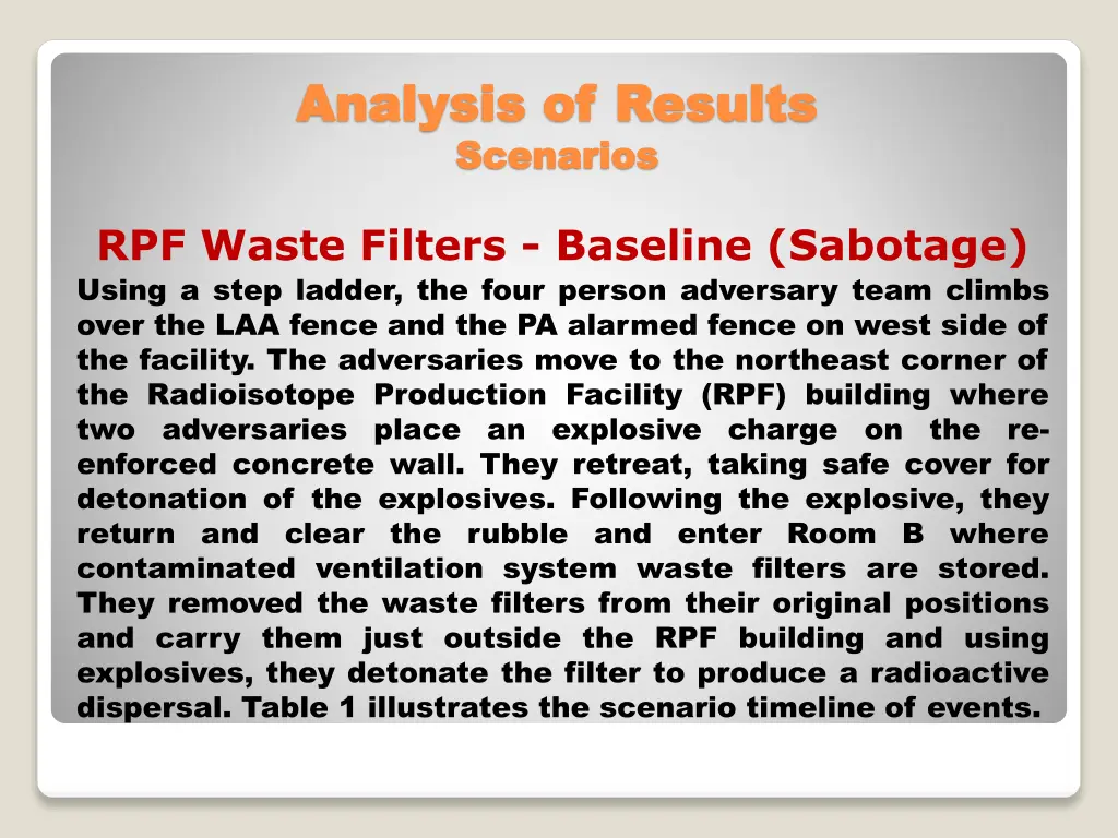 analysis of results analysis of results scenarios