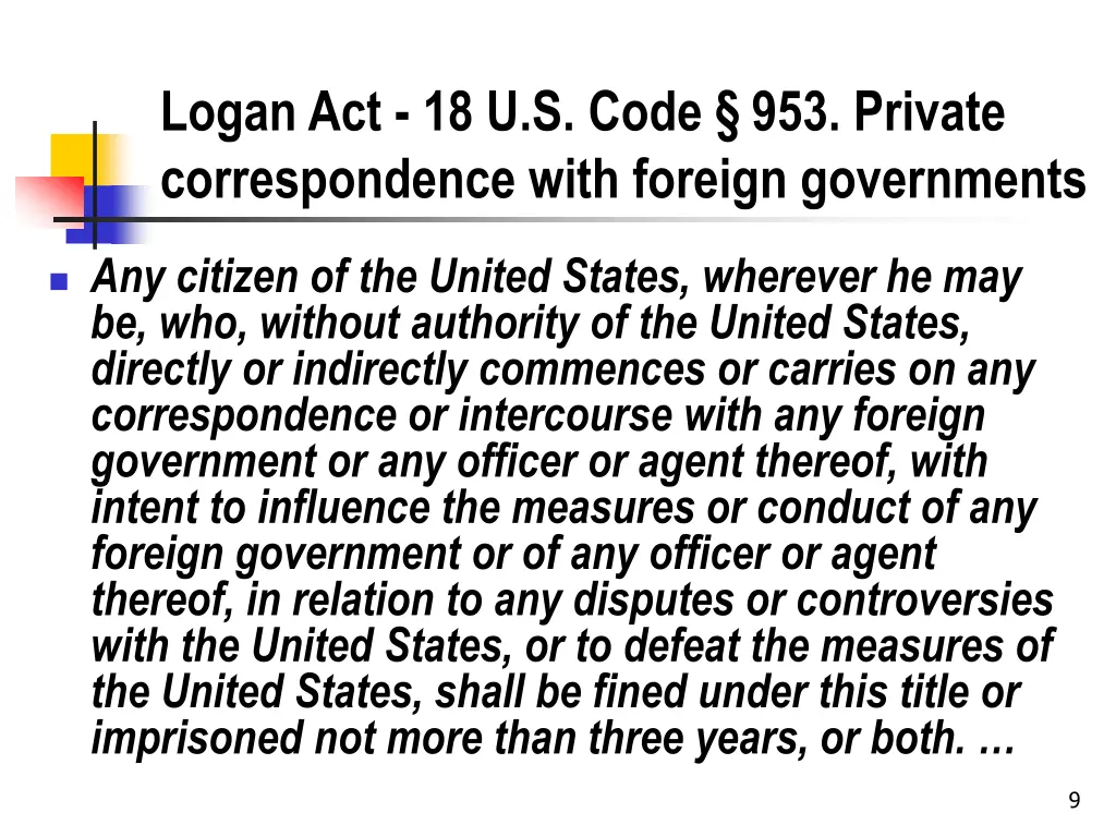 logan act 18 u s code 953 private correspondence