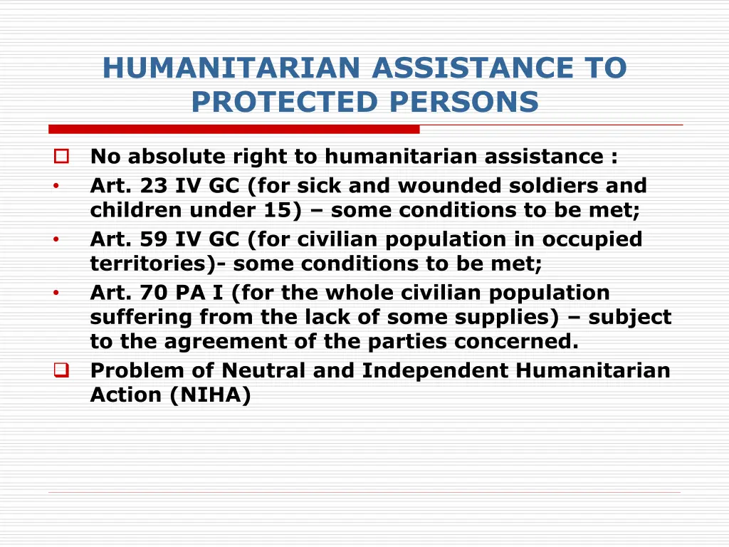 humanitarian assistance to protected persons