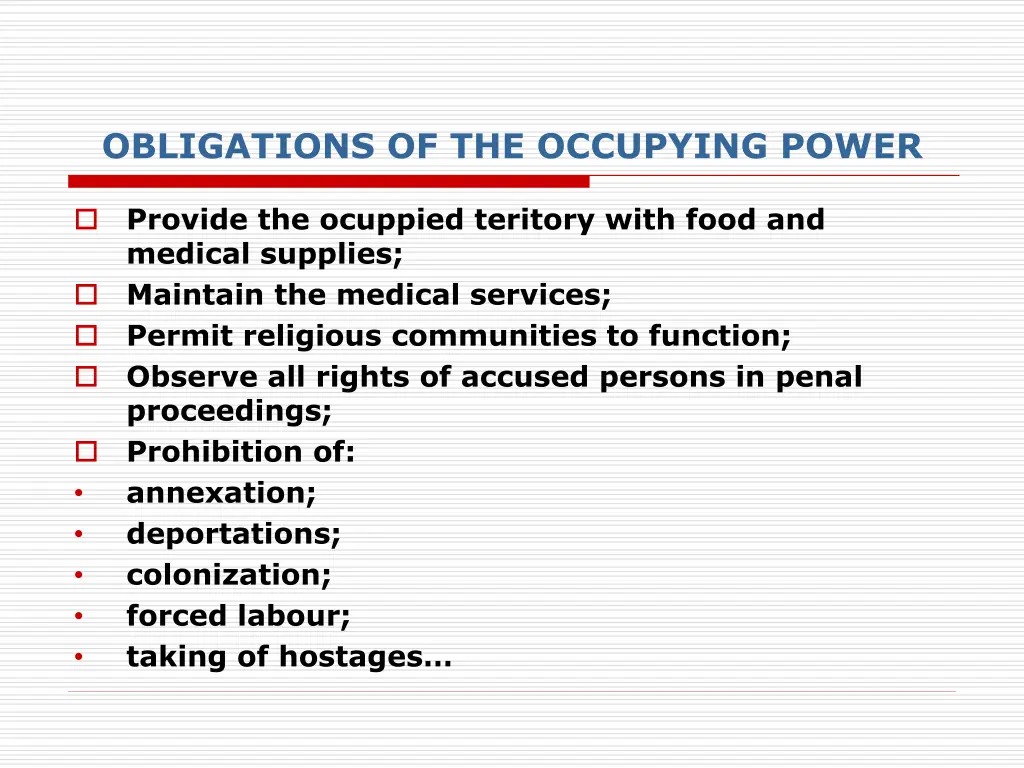 obligations of the occupying power