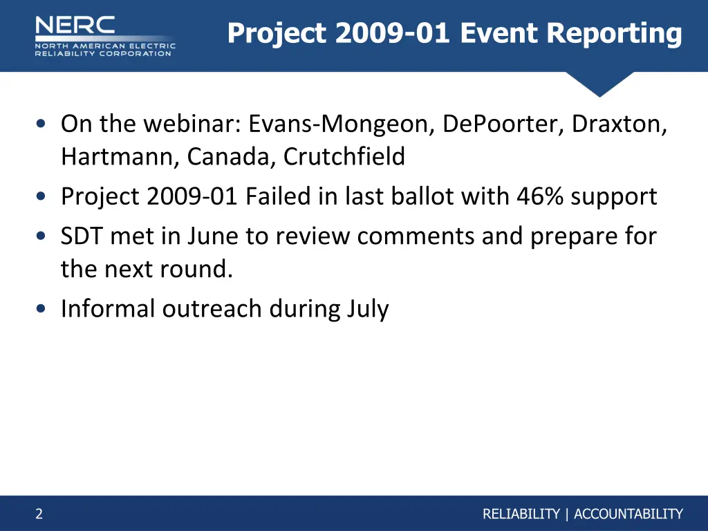 project 2009 01 event reporting