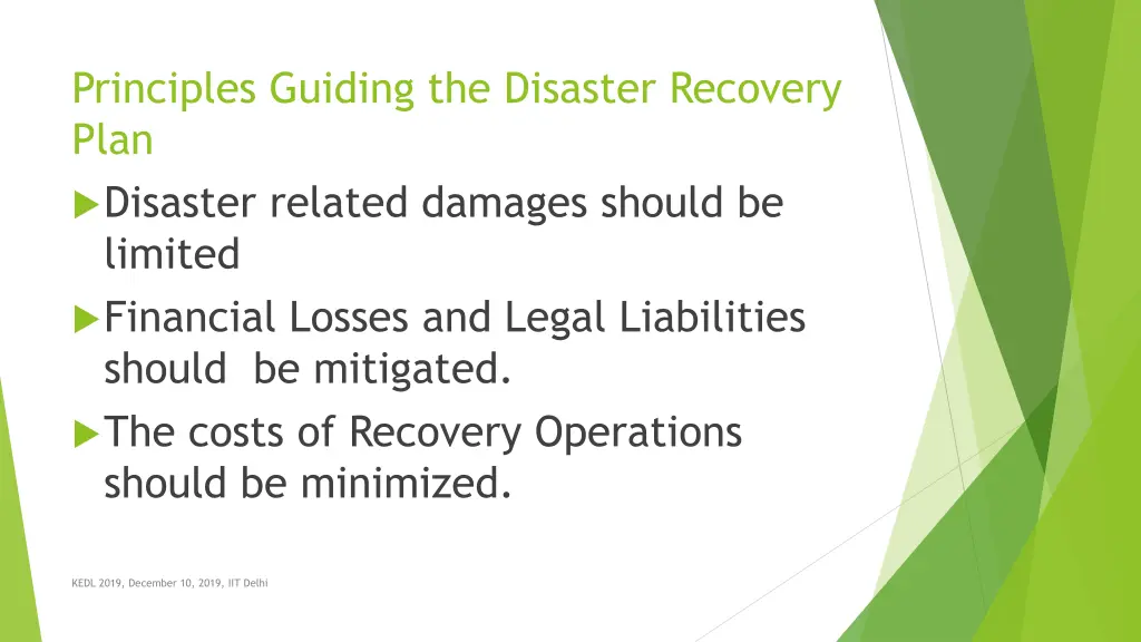 principles guiding the disaster recovery plan