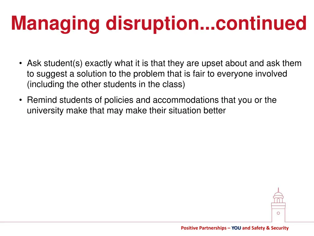 managing disruption continued