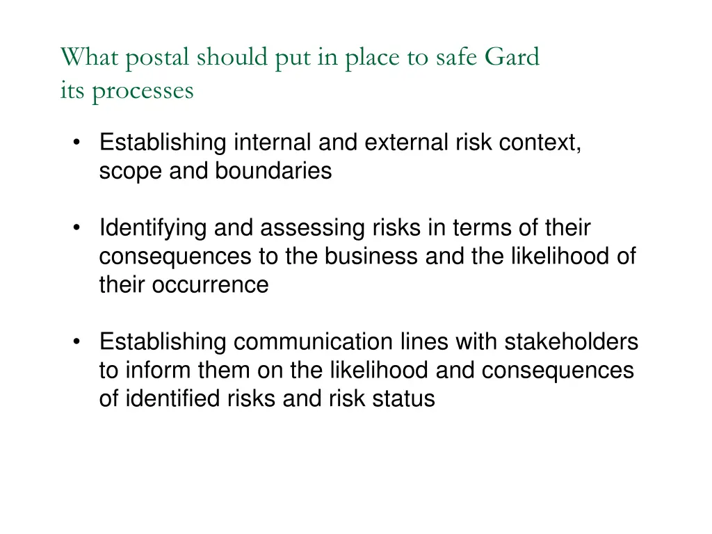 what postal should put in place to safe gard