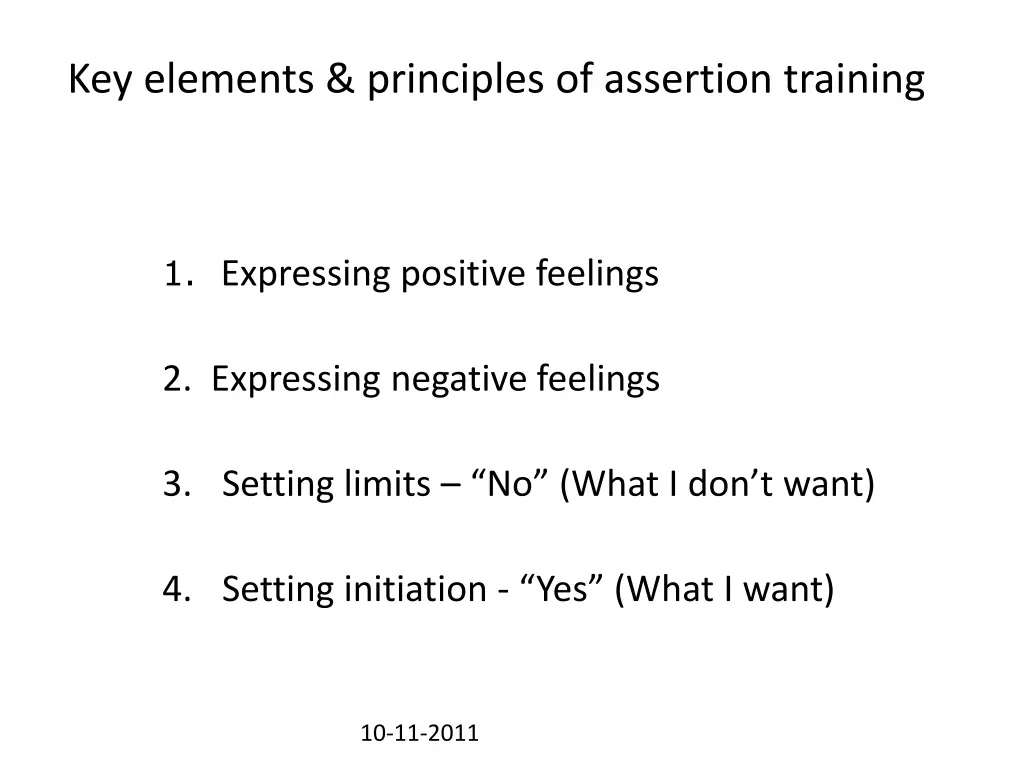 key elements principles of assertion training